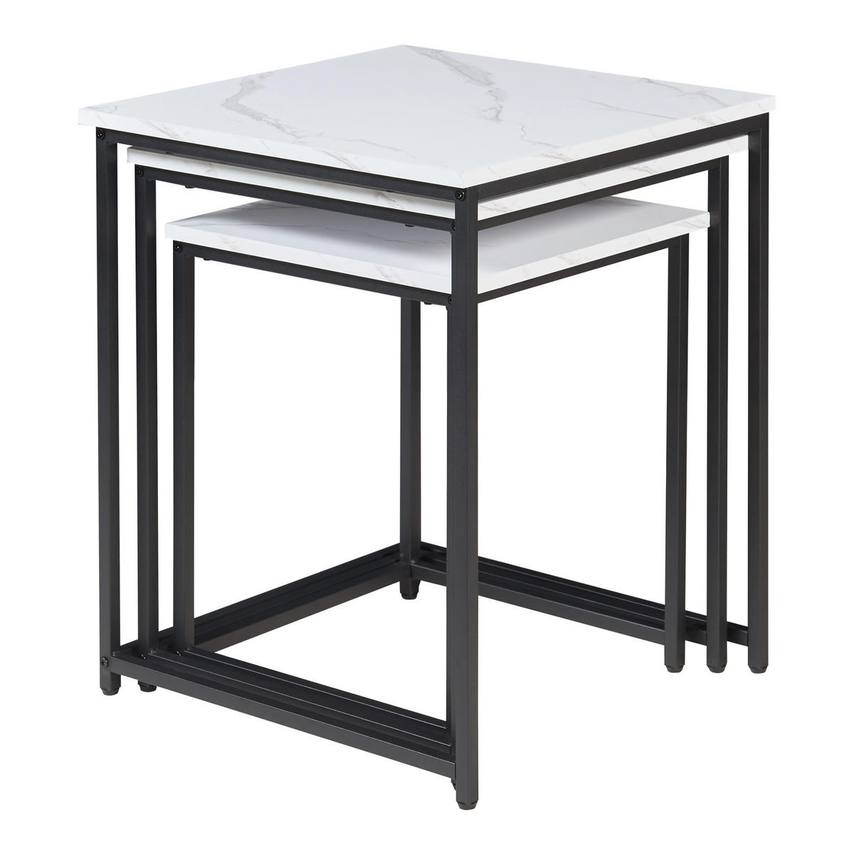 BEISTELLTISCH-SET 3 TLG. Trollhättan - Schwarz/Weiß, Holzwerkstoff/Metall (50/50/60cm) - [en.casa]