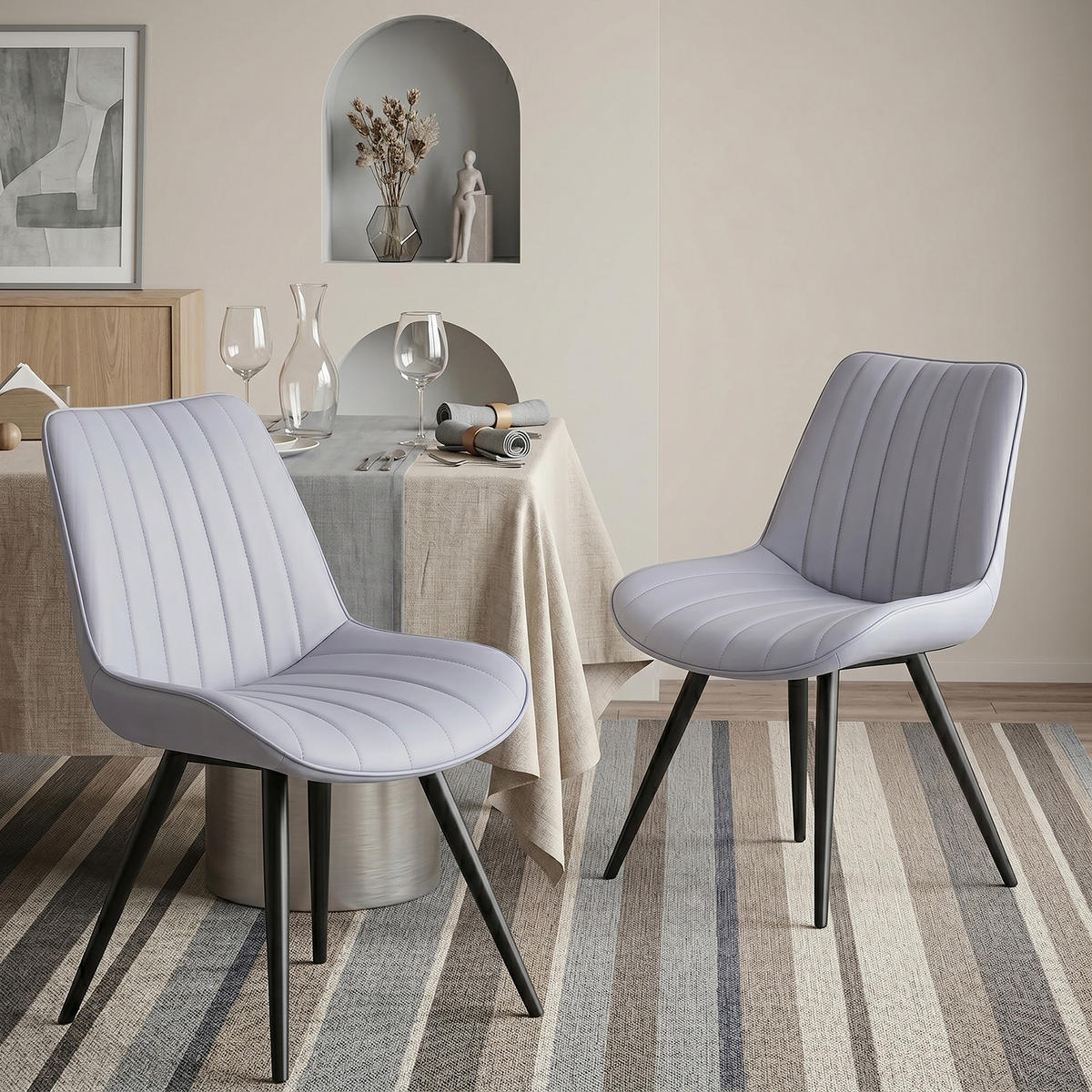 STUHL-SET 4 Stück Kunstleder-YZ1 - Dunkelgrau, Textil/Metall (62.5/88/53cm) - HOMAVO
