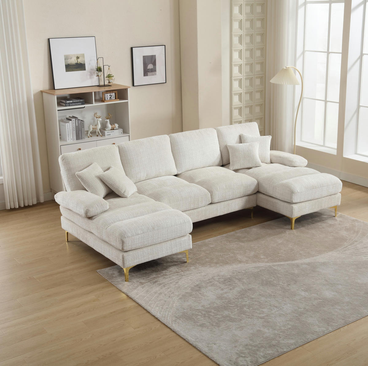 SOFA U-Form mit 2 Liegeflächen ca. 272 x 136 cm Chenille Beige - Beige, Textil (136/88/272cm) - Meubliv
