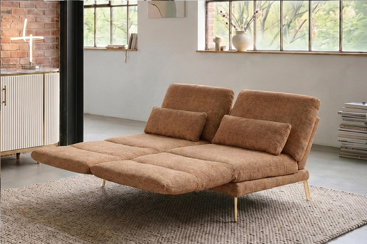 SOFA HOLLY Braun Flachgewebe - Dunkelbraun/Braun, Textil/Metall (176/90/92cm) - KAWOLA