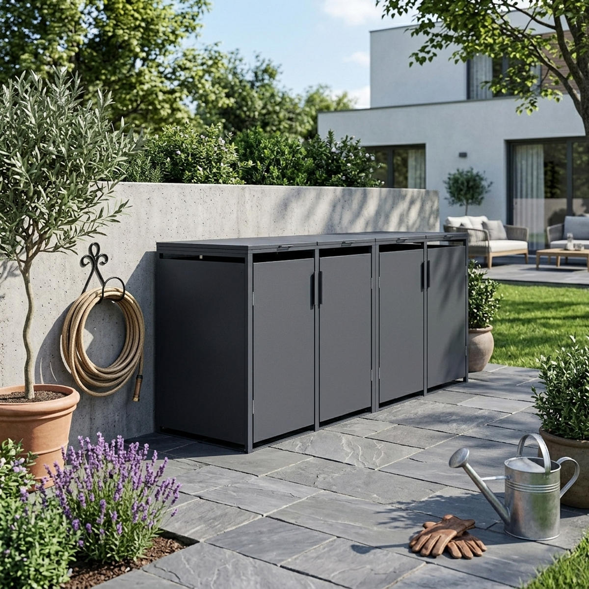 MÜLLTONNENVERKLEIDUNG Dublin - Mülltonnenbox für 4 - , Stahl verzinkt, anthrazit - Grau, Metall (264/116/80cm) - TPFGarden