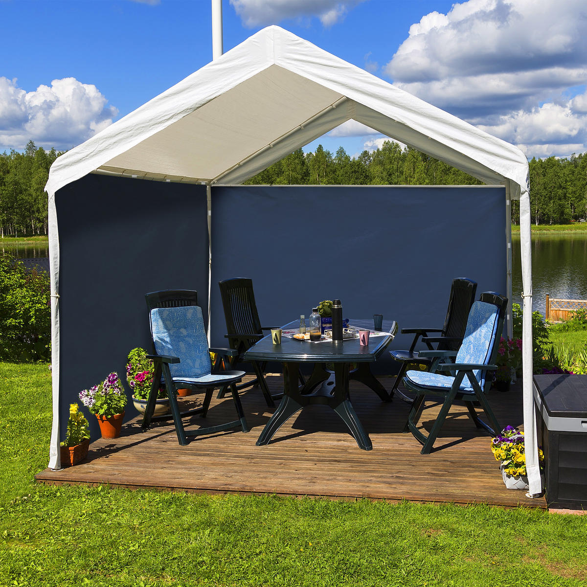 2XPAVILLON-SEITENTEILE - Dunkelblau, Kunststoff (300/200/0.1cm) - Relaxdays