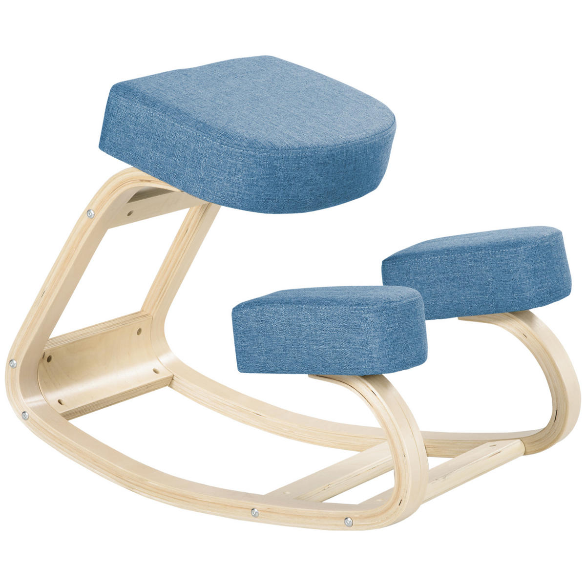 KNIESTUHL ergonomischer Polsterhocker Birkenholz bis 120kg belastbar Blau - Blau, Kunststoff (51/58/69cm)