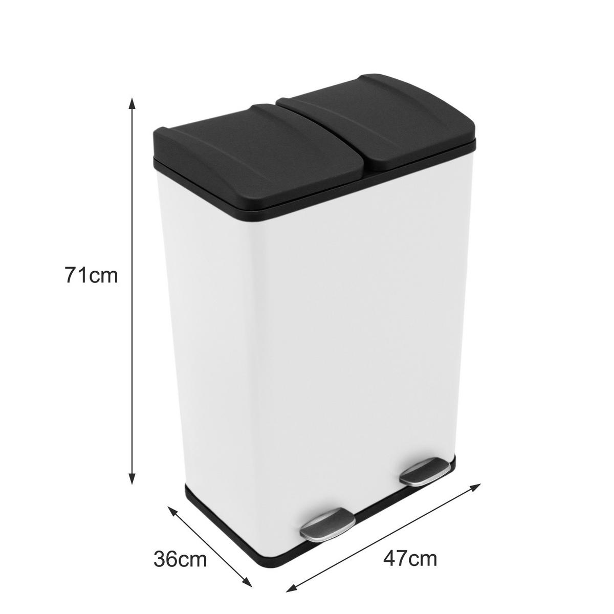 TRETMÜLLEIMER 60l Doppel Abfalleimer - Weiß - Weiß, Metall (47/1/36cm) - Monstershop
