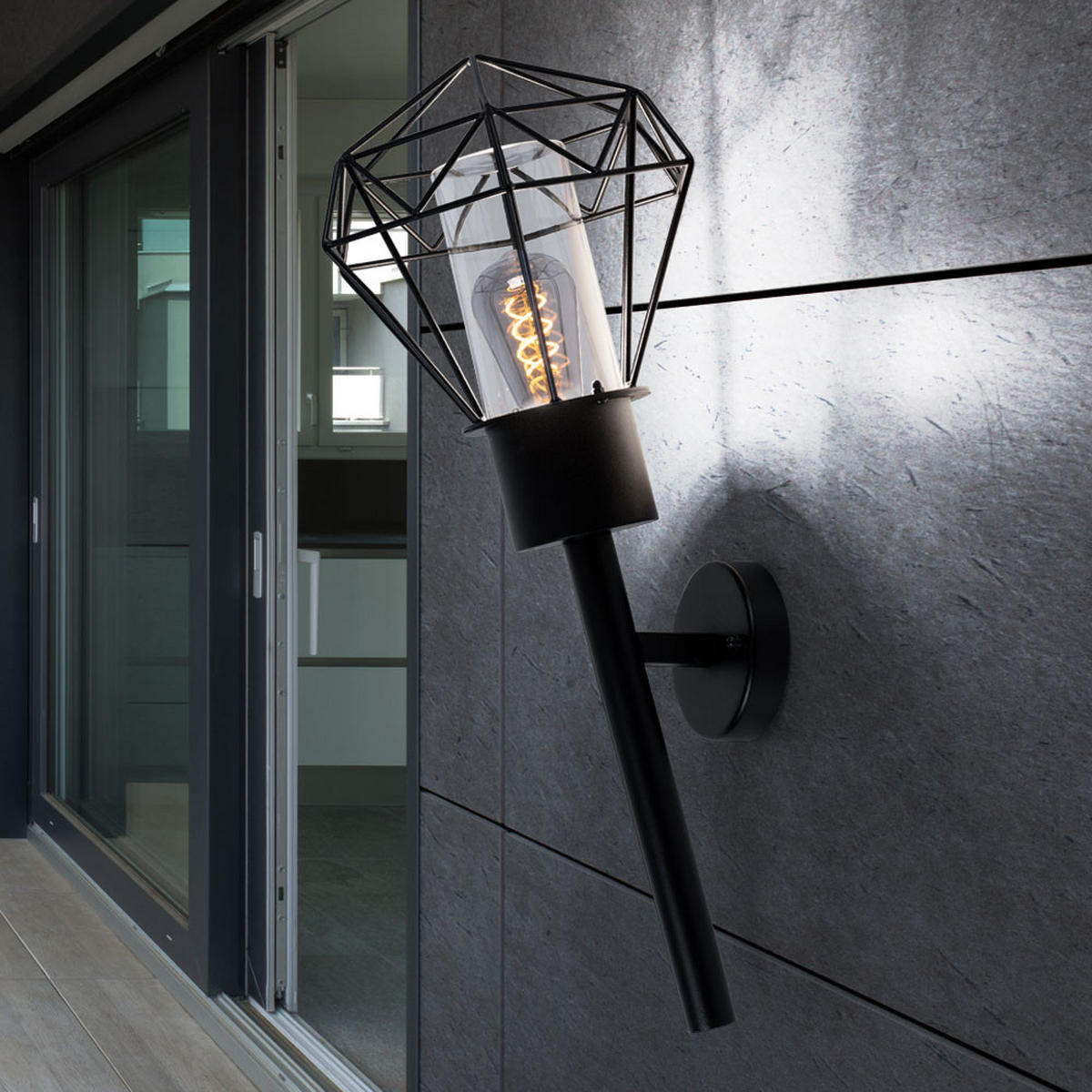 LED AUSSENLEUCHTE Horace Schwarz Gitter - Schwarz, Metall (28.5/22.5/28.5cm) - Globo Lighting