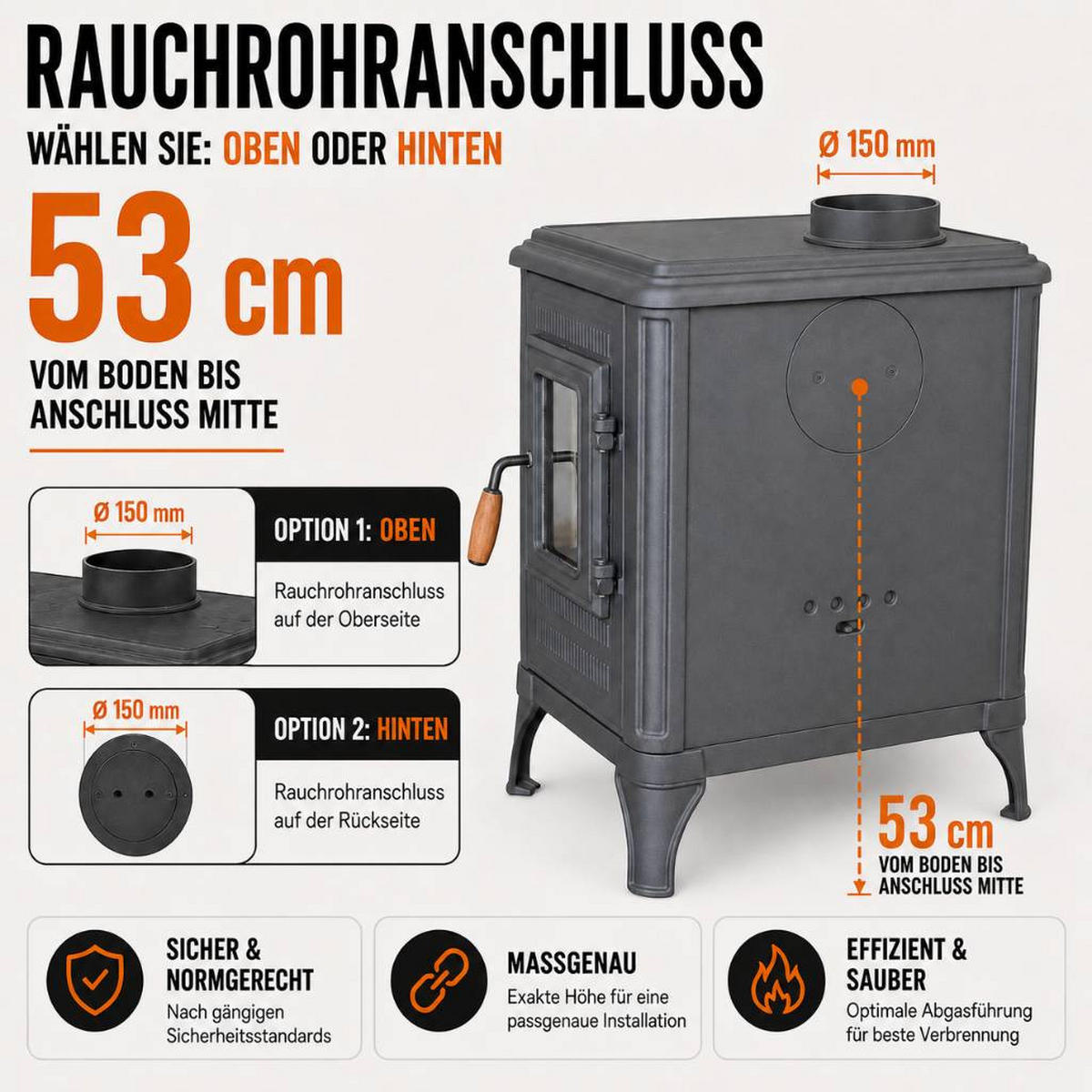 HOSSEVEN Kaminofen Holzofen Wohnzimmer Holzkamin 8005CK Panorama 3 Seiten Glas 7 kW Holz Ofen Kamin Heizofen Schwedenofen Mehrfachbelegung - Schwarz, Metall (59.3/68.3/45.8cm)