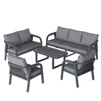 GARTENLOUNGE-SET 172/70/76 cm grau aus Polyester mit Seilgeflecht und Glas-Couchtisch - Grau, Metall - OKWISH