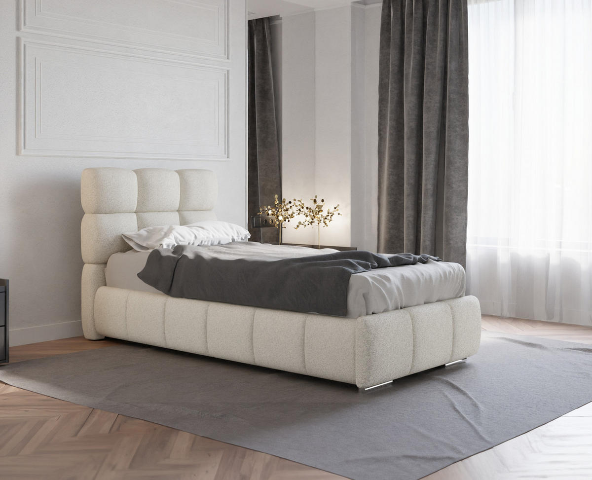 POLSTERBETT Bliss 90 x 200 cm mit Bettkasten und Lattenrost Federkernmatratze BONEL H3 - beige - Beige, Holz (90/200cm) - Panda Möbel