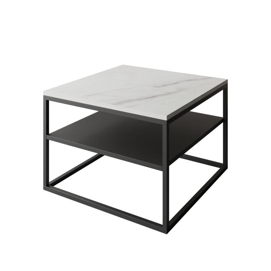 COUCHTISCH NOVA mit Ablage Schwarz / Marmor Levanto - Schwarz/Weiß, Holzwerkstoff (69/69/48cm) - Lookway