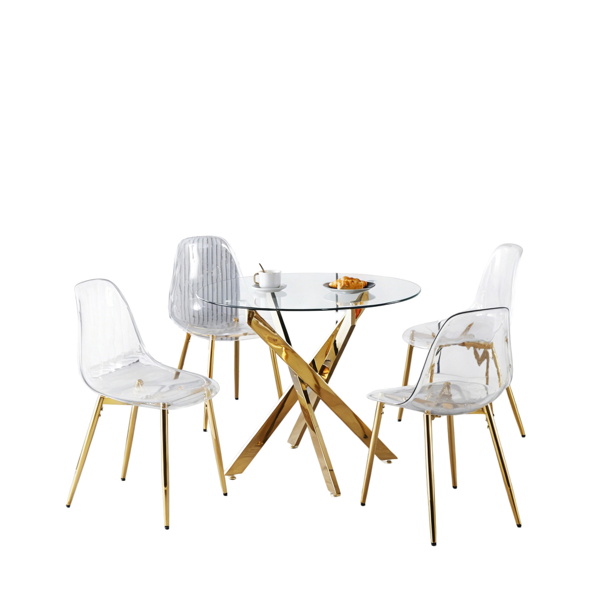 ESSGRUPPE DE-39337 5-teilig, mit 4 Samtstühlen Gold - Goldfarben, Metall (80/75/80cm) - ComfortXL