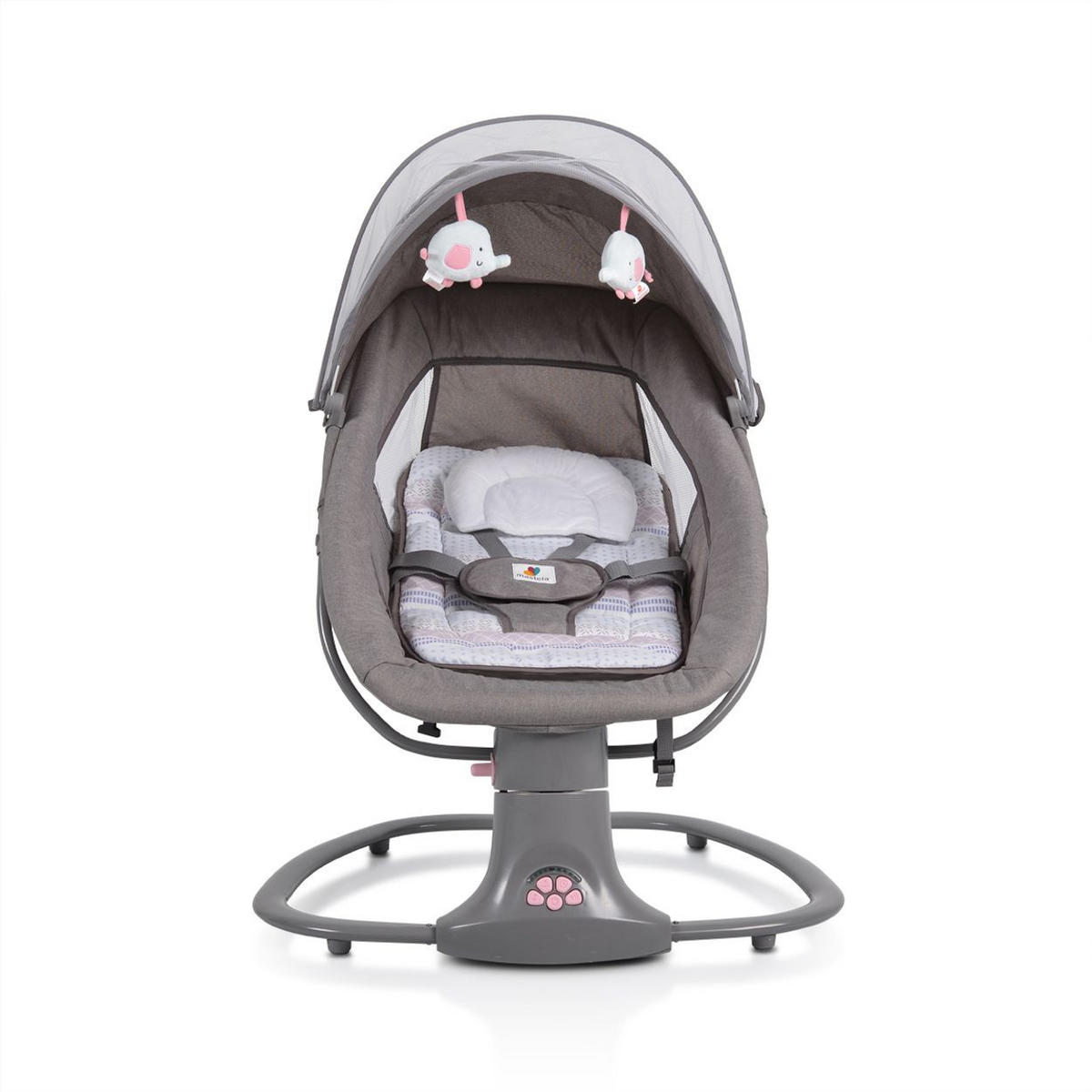 BABYWIPPE Axel 3 in1 pink Bluetooth, 5 Schaukelgeschwindigkeiten, Moskitonetz, 5-Punkt-Gurt - Rosa, Metall - Moni