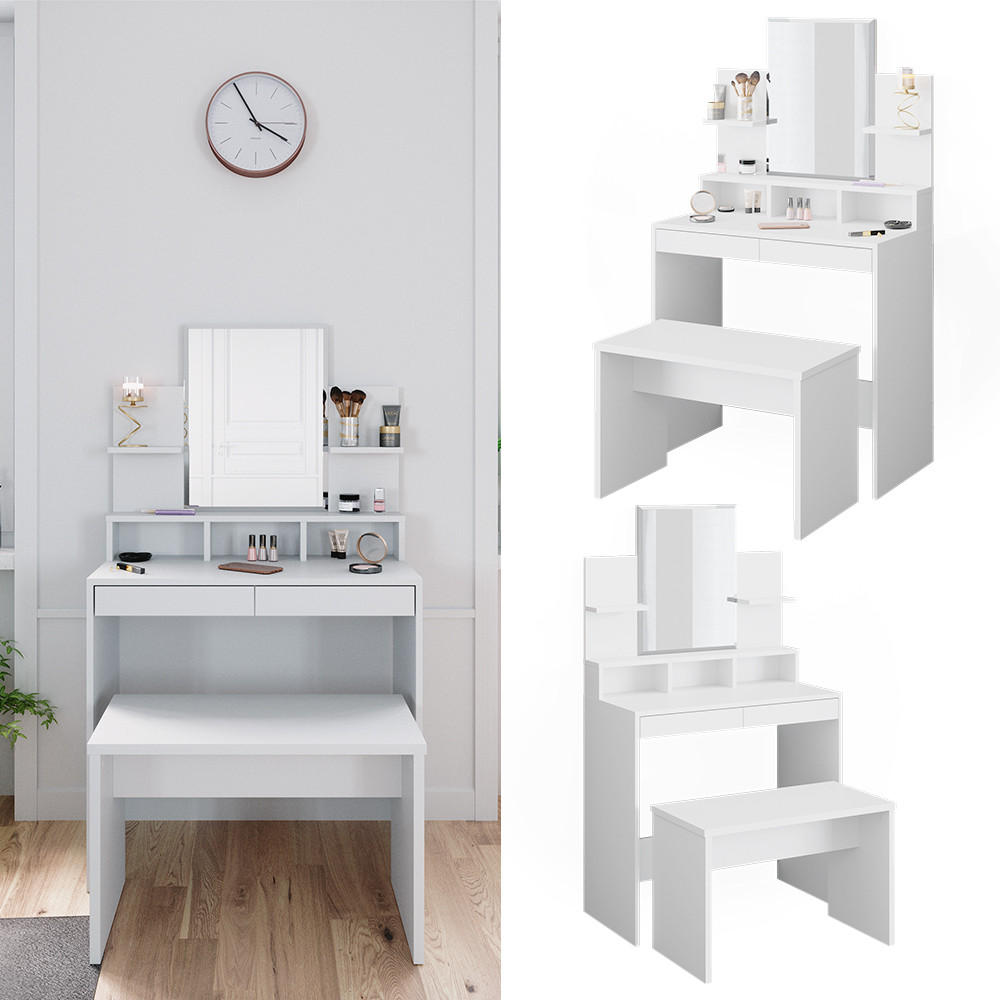 SCHMINKTISCH Ania Weiß 80 cm mit Bank - Weiß, Holzwerkstoff (80/139.6/40cm) - Vicco