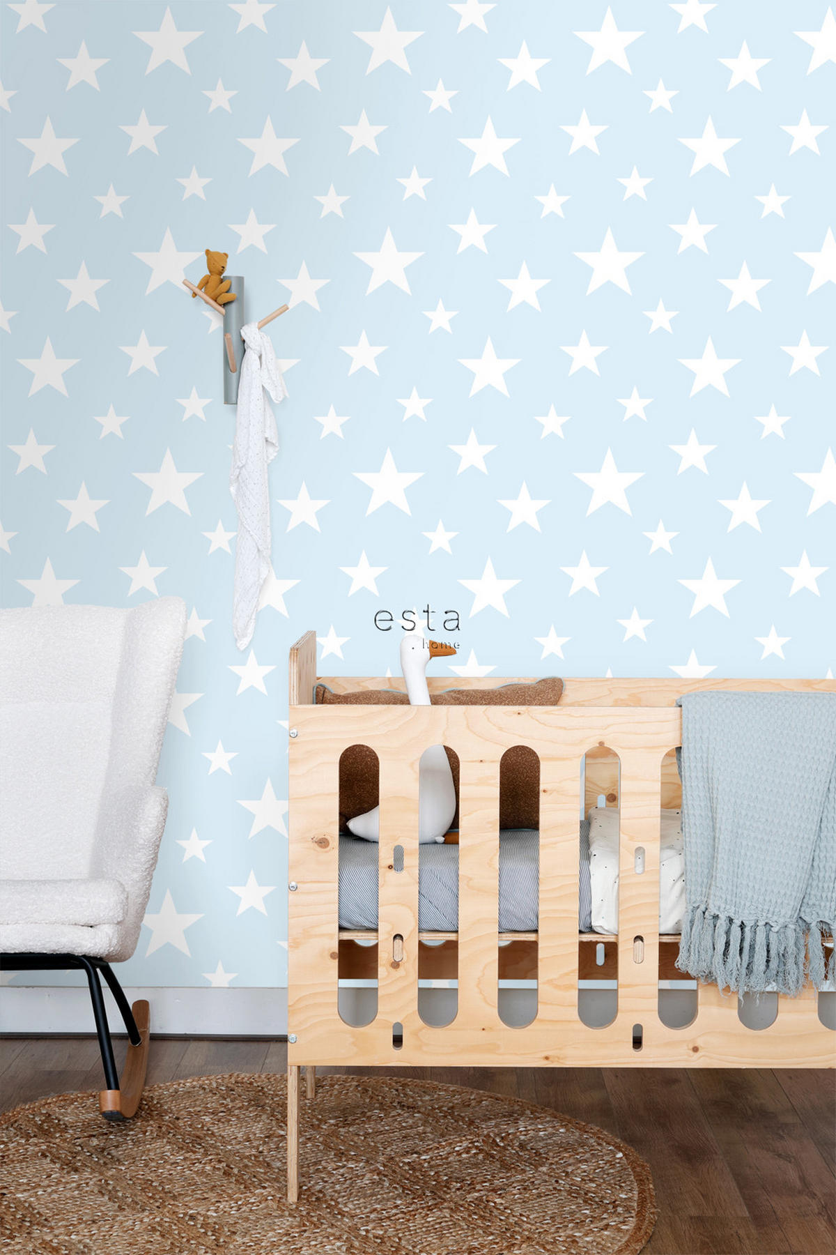 TAPETE große und kleine Sterne 53 cm x 10.05 m - Blau, Papier (53/0.1cm) - ESTAhome