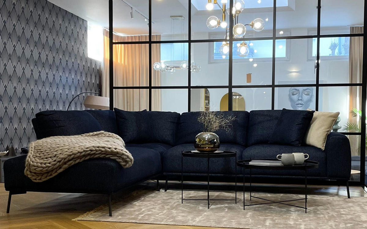 ECKSOFA Merukis dunkelblau - Schwarz/Dunkelblau, Textil/Metall (288/232cm) - Selsey