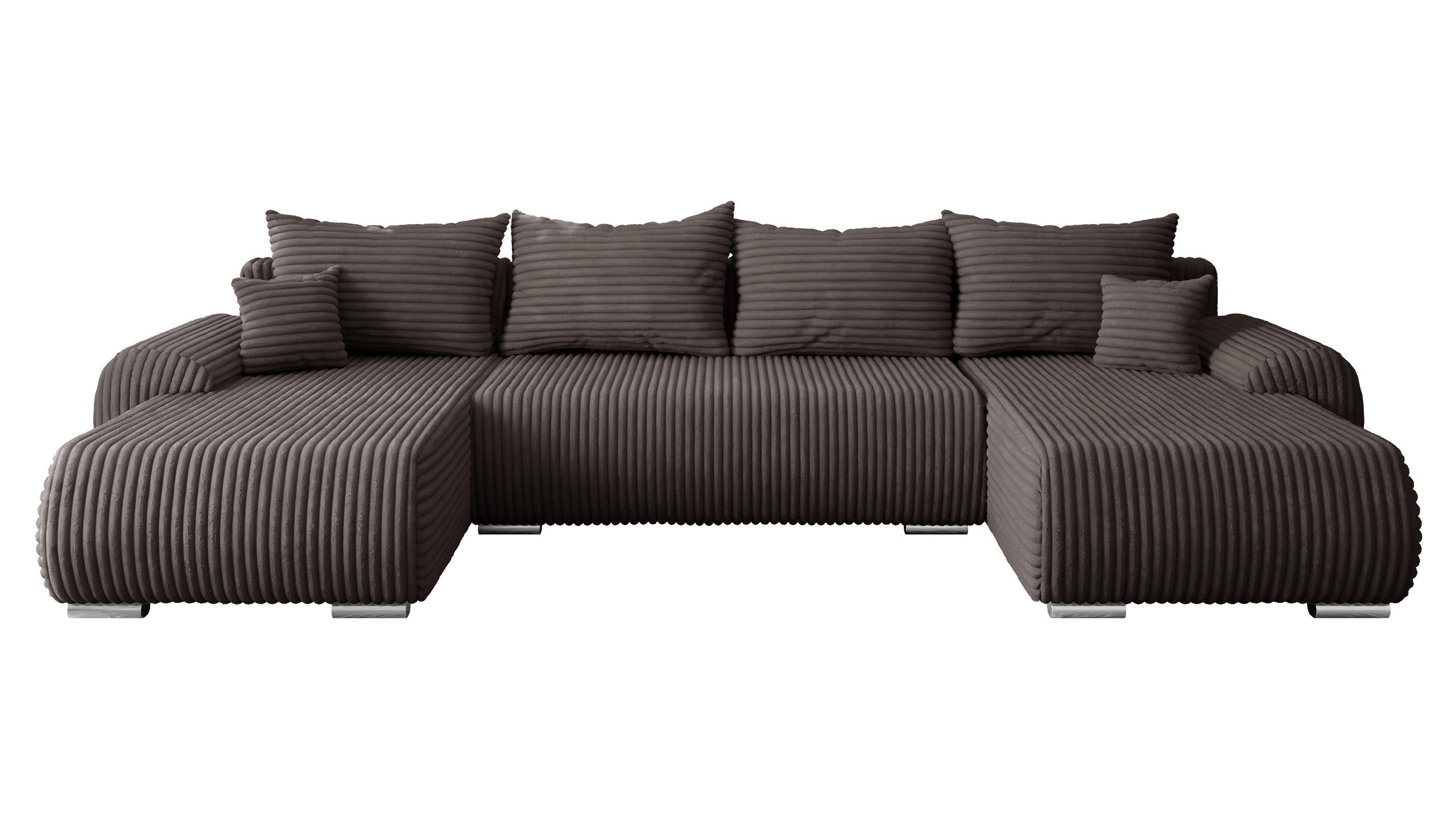 WOHNLANDSCHAFT Ubo U Cord - Silberfarben/Braun, Holz/Kunststoff (366/81/187cm) - MIRJAN24