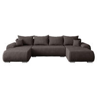 WOHNLANDSCHAFT Ubo U Cord - Silberfarben/Braun, Holz/Kunststoff (366/81/187cm) - MIRJAN24
