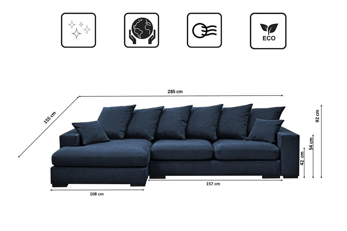 ECKSOFA Mit Schlaffunktion Und Bettkasten Couch L-form Gabon Stoff Riviera Links Blau - Blau, Holz (155/285cm) - Kaiser Möbel