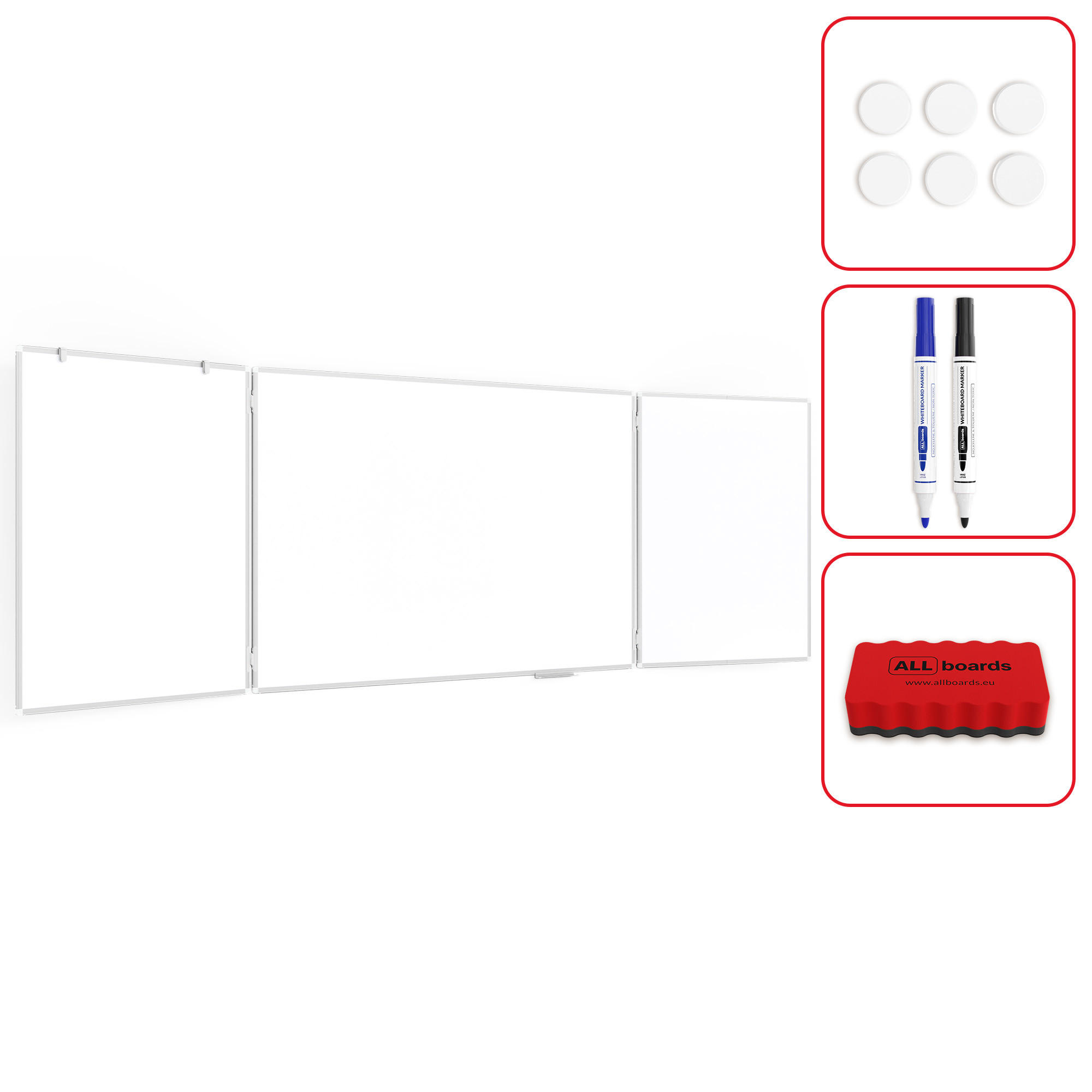 MAGNETISCHES Whiteboard Klapptafel 5-flächig 120x180//360 cm - Weiß, Metall (120/360/1.3cm) - ALLboards