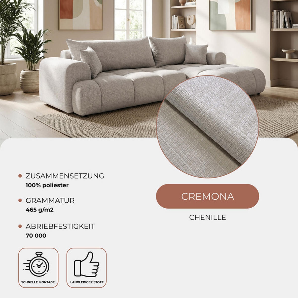 ECKSOFA MILANO mit Schlaffunktion und Bettkasten Grau - Grau, Holzwerkstoff/Kunststoff (250/90cm) - Idohome