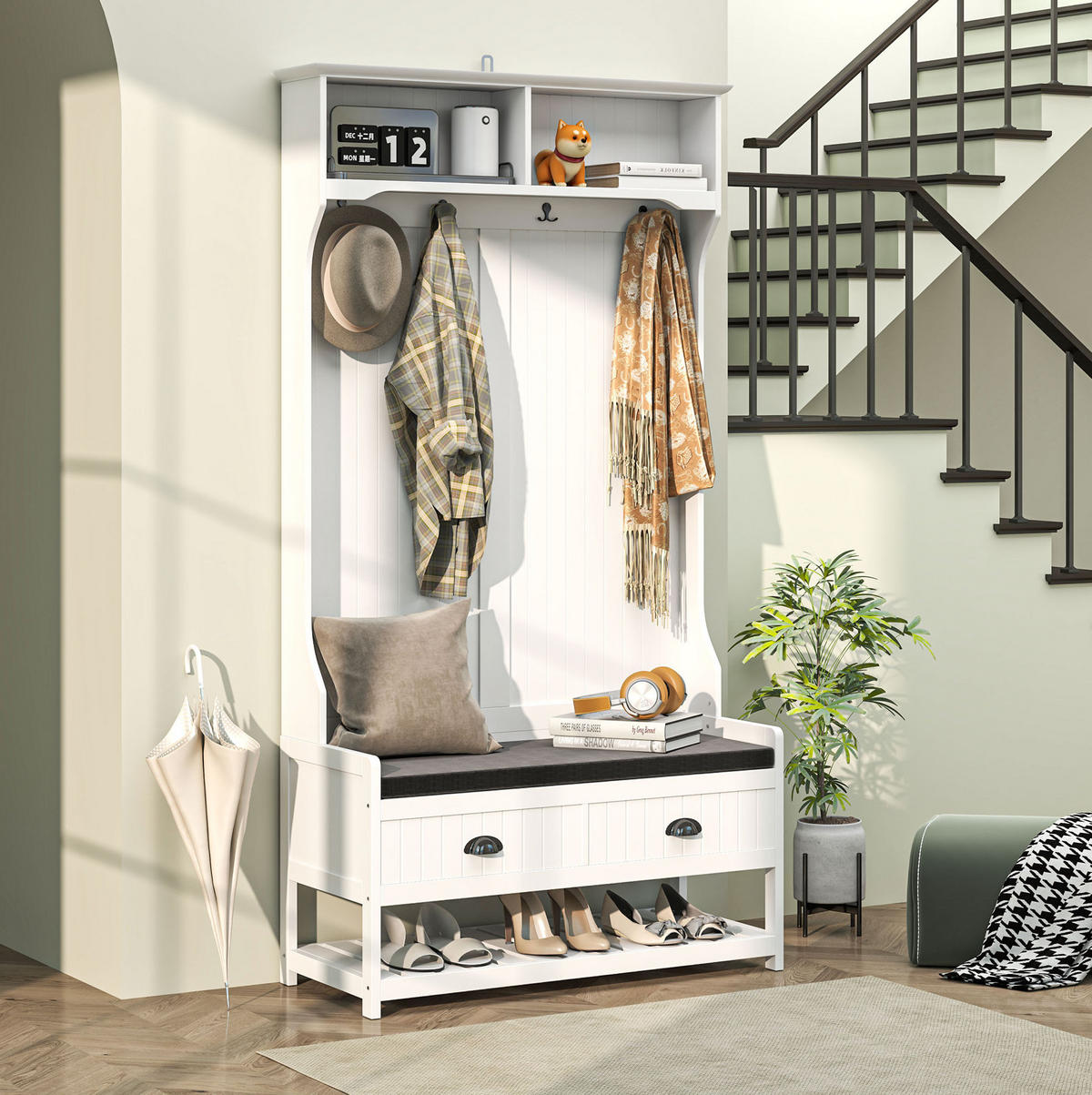 GARDEROBE 89/172/42 cm Weiß aus MDF mit Schuhbank - Weiß, Holzwerkstoff (42/172/89cm) - OKMYHOME