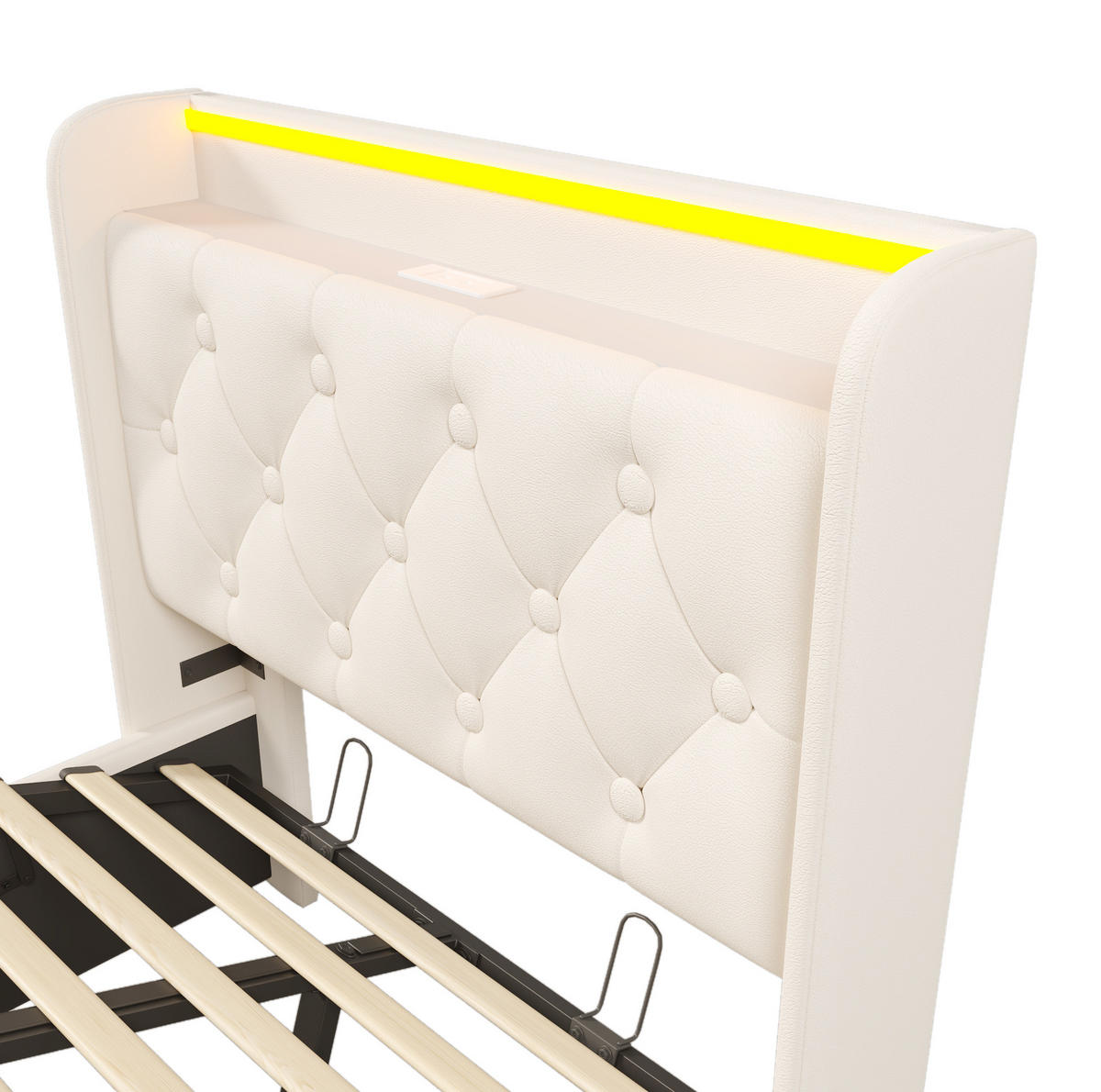POLSTERBETT aus PU 90x200 cm Weiß mit Bettkasten, LED-Beleuchtung, USB- und Typ-C-Anschluss - Weiß, Leder (90/200cm) - IVMEU