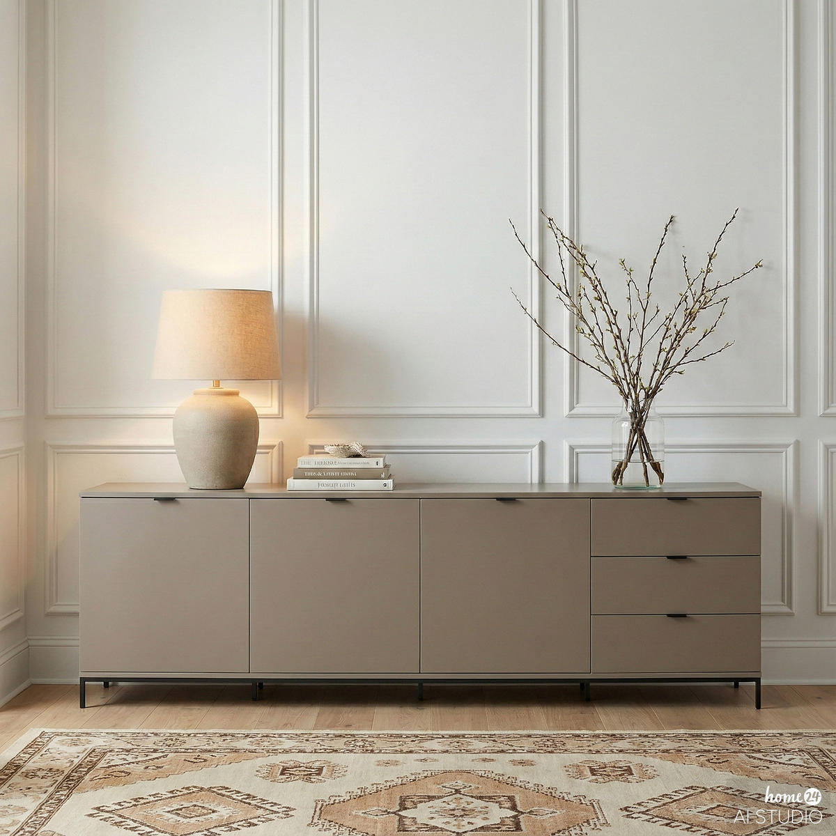 SIDEBOARD - MDF / Metall - Taupe/Schwarz, Holzwerkstoff/Metall (240/74/40cm) - home24