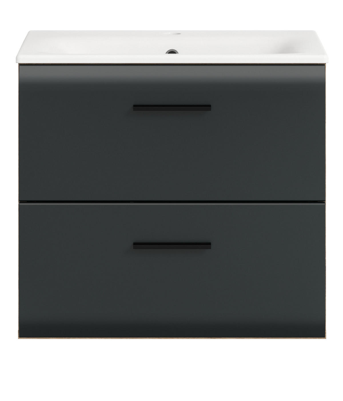 WASCHTISCH mit Waschbecken, schwarz matt, Eiche Nox, Waschtischunterschrank 60 cm mit Schubkästen - Eichefarben/Schwarz, Keramik/Holzwerkstoff (60/55/46cm) - Inn.Furn