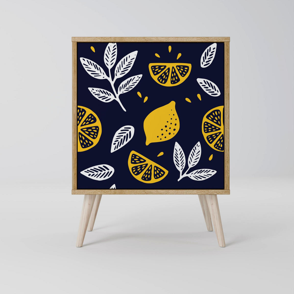 SIDEBOARD CITRUS BLACK AND WHITE, Grau, 57,5x42x67,5 cm, Schwarze Metall-Rahmenfüße - Multicolor/Schwarz, Holzwerkstoff/Metall (57.5/67.5/42cm) - SpaceRebels