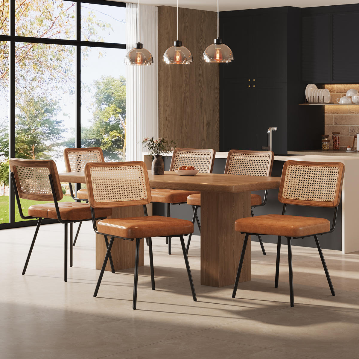ESSZIMMERSTUHL 6-Tlg Kunstleder Rattan, Ergonomisch Retro - Braun, Metall (66/45/70.5cm) - FLIEKS
