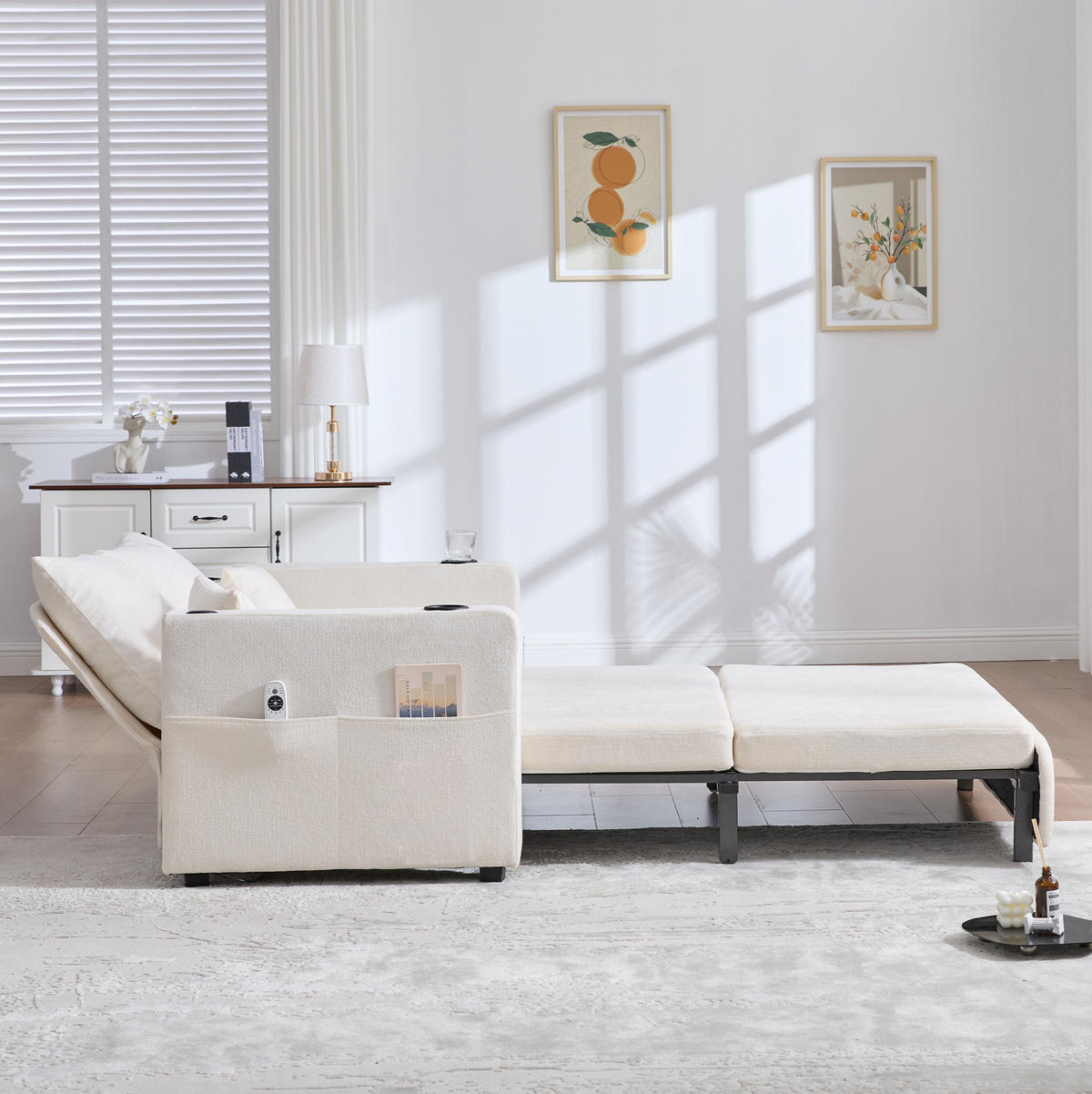 SCHLAFSOFA ausziehbar 139 x 83 cm Chenille Beige - Beige, Holzwerkstoff (139/83/73cm) - Meubliv