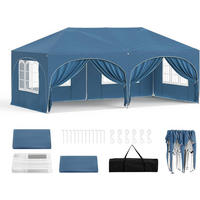 PAVILLON, Faltpavillon 3x6 m, mit 6 Seitenwänden, Grün - Blau, Metall (300/250/600cm) - Woltu