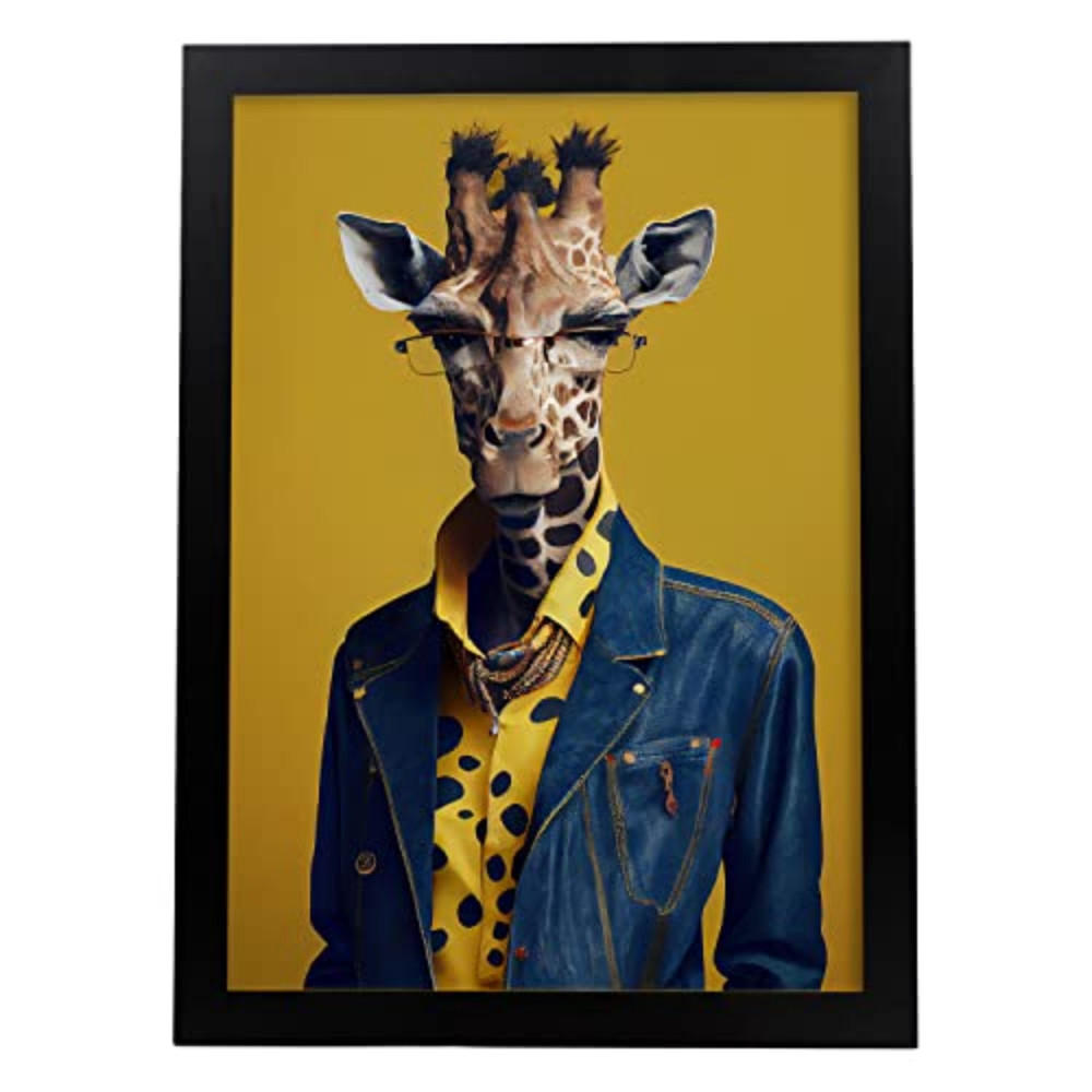 POSTER Giraffe In Voller Farbe Fotostil A3 Schwarzer Rahmen - Schwarz, Papier (29.7/5/42cm) - Nacnic
