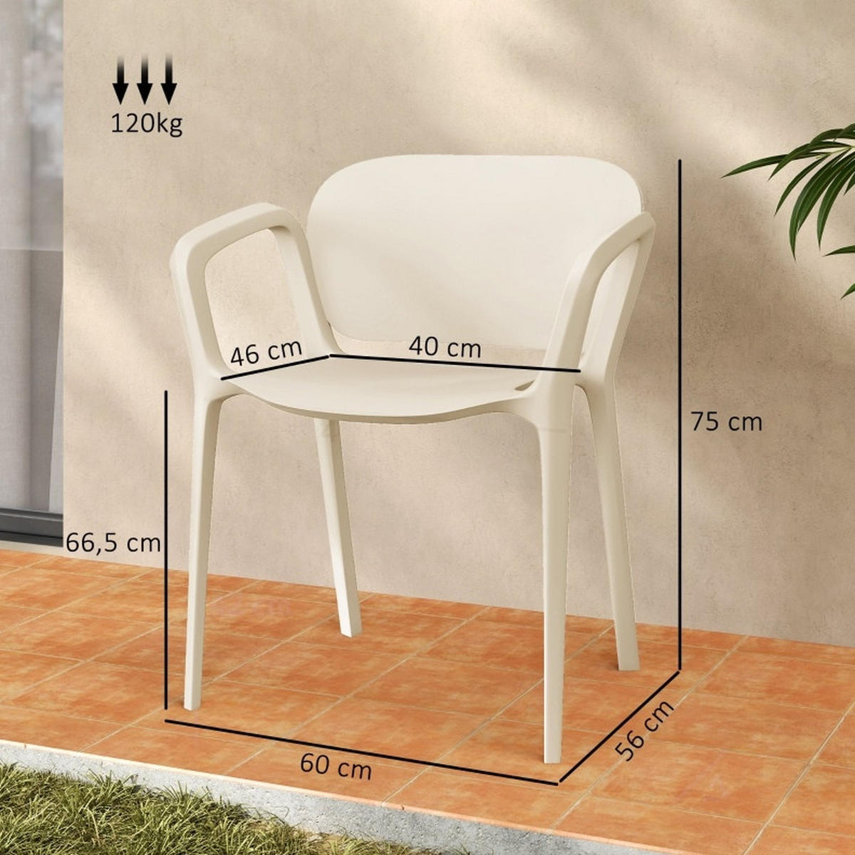 ZAHRADNÍ židle 60/56/75 cm bílá z plastu stohovatelná sada 4 ks s područkami - bílá, plast (56/75/60cm) - OKWISH