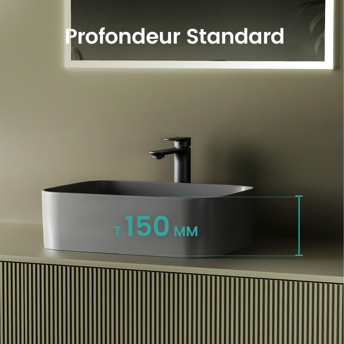 WASCHBECKEN Hochwertiges Keramik Grau Matt 61/ 38/ 15 cm - Schwarz, Keramik (38/15/61cm) - EMKE