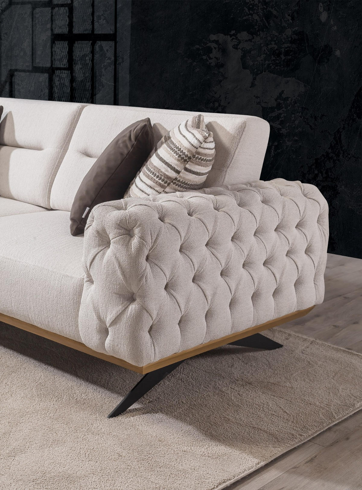 3 Sitzer SOFA Cuba Samt Schwarz - Creme, Textil/Metall (235/87/95cm)