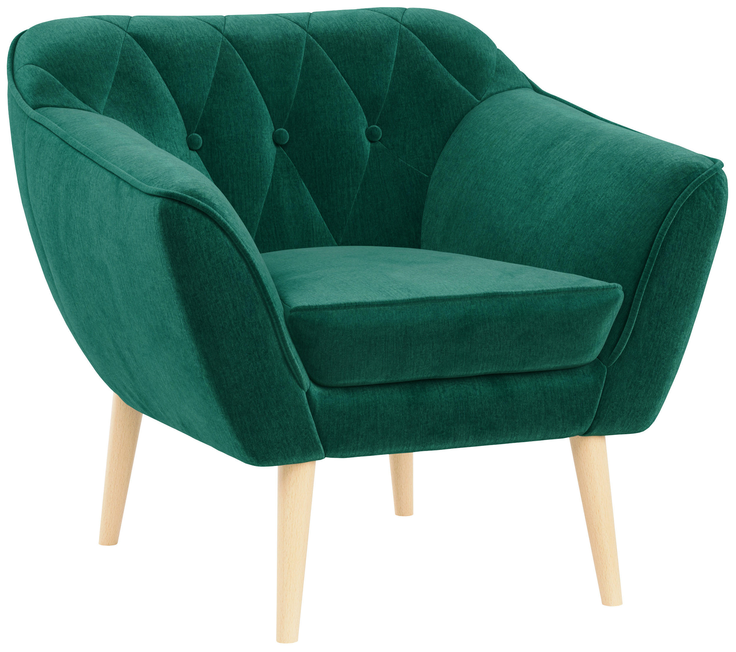 SESSEL Pirs 1 Sitzer Velvet Dunkelgrün - Dunkelgrün/Braun, Holz/Textil (80/75/74cm) - MKS