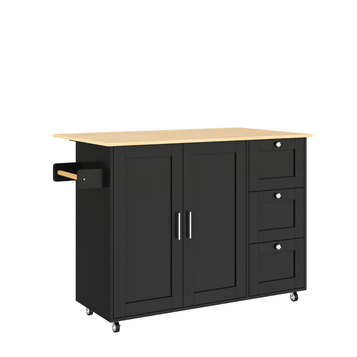 KÜCHENWAGEN 135/44(70)/90 cm in Schwarz/Natur mit Klappplatte und 3 Schubladen - Schwarz, Holzwerkstoff (135/90/44cm) - Flora Grace