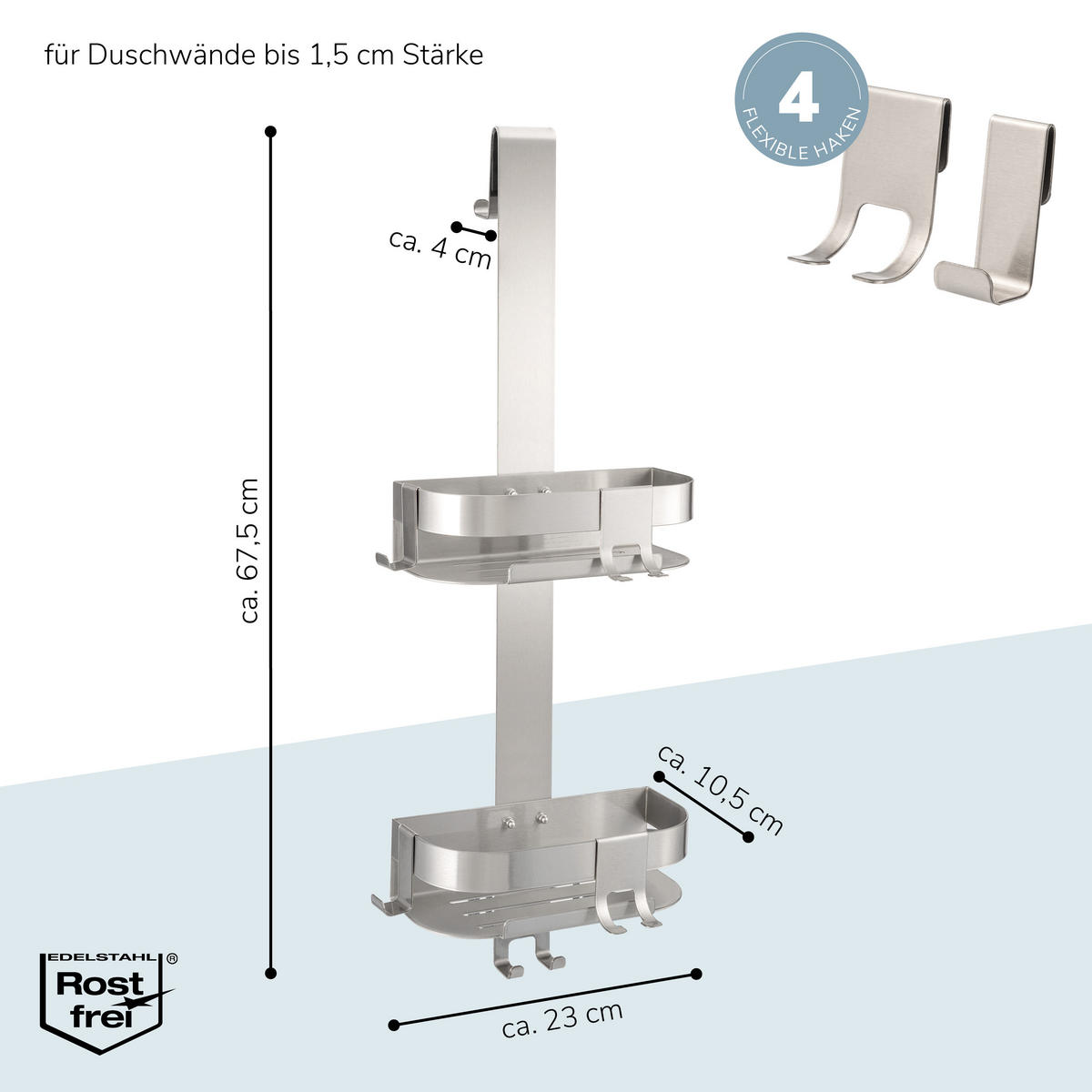 DUSCHABLAGE für Glasduschwand, Edelstahl - Edelstahlfarben, Metall (23/67.5/10.5cm) - eluno