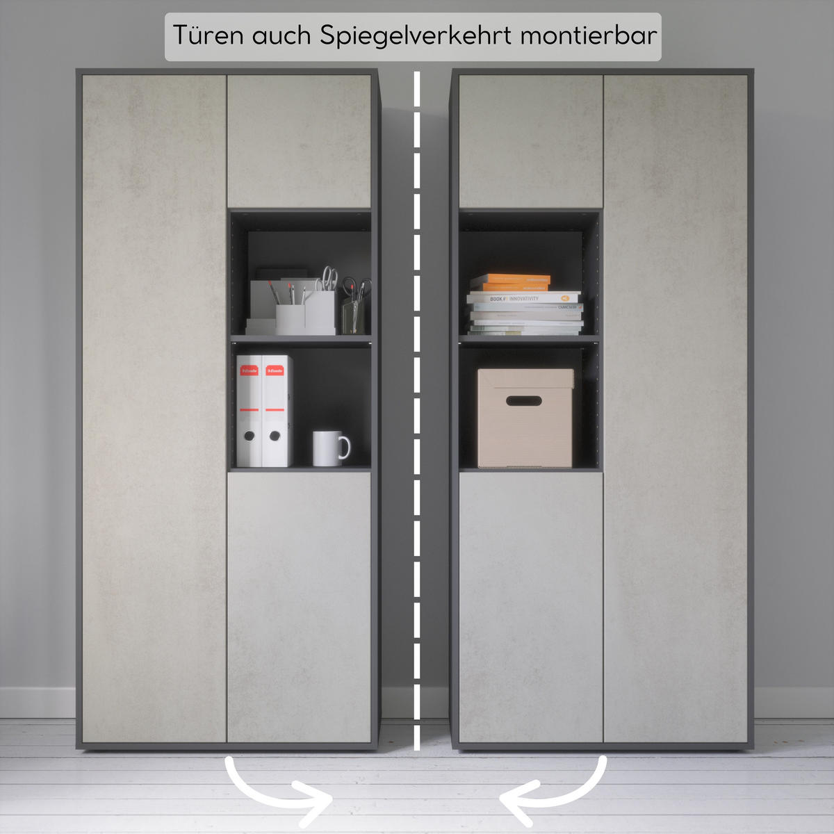 AKTENSCHRANK Amira T20 Beton Oxid 180/80/40 cm - Hellgrau, Holzwerkstoff (80/180/40cm) - SIMPLYFURN