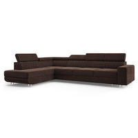 ECKSOFA HESTION Braun Velours-Stoff mit Schlaffunktion - Braun, Holz (332/190cm) - MASSENO