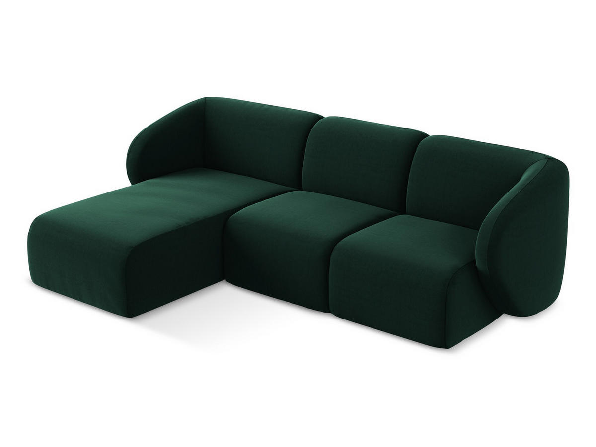 ECKSOFA Links Samt Stoff Grün - Dunkelgrün/Schwarz, Holzwerkstoff/Kunststoff (248/166cm) - Makamii