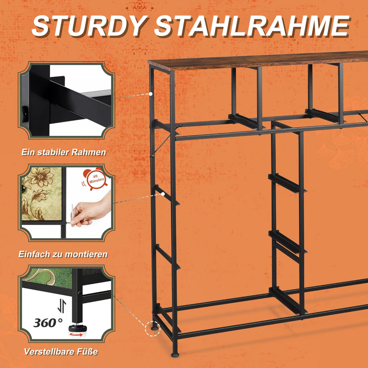 KOMMODE mit 9 Stoffschubladen, Stoffkommode mit Metallrahmen - Multicolor, Holz (30/100/100cm)