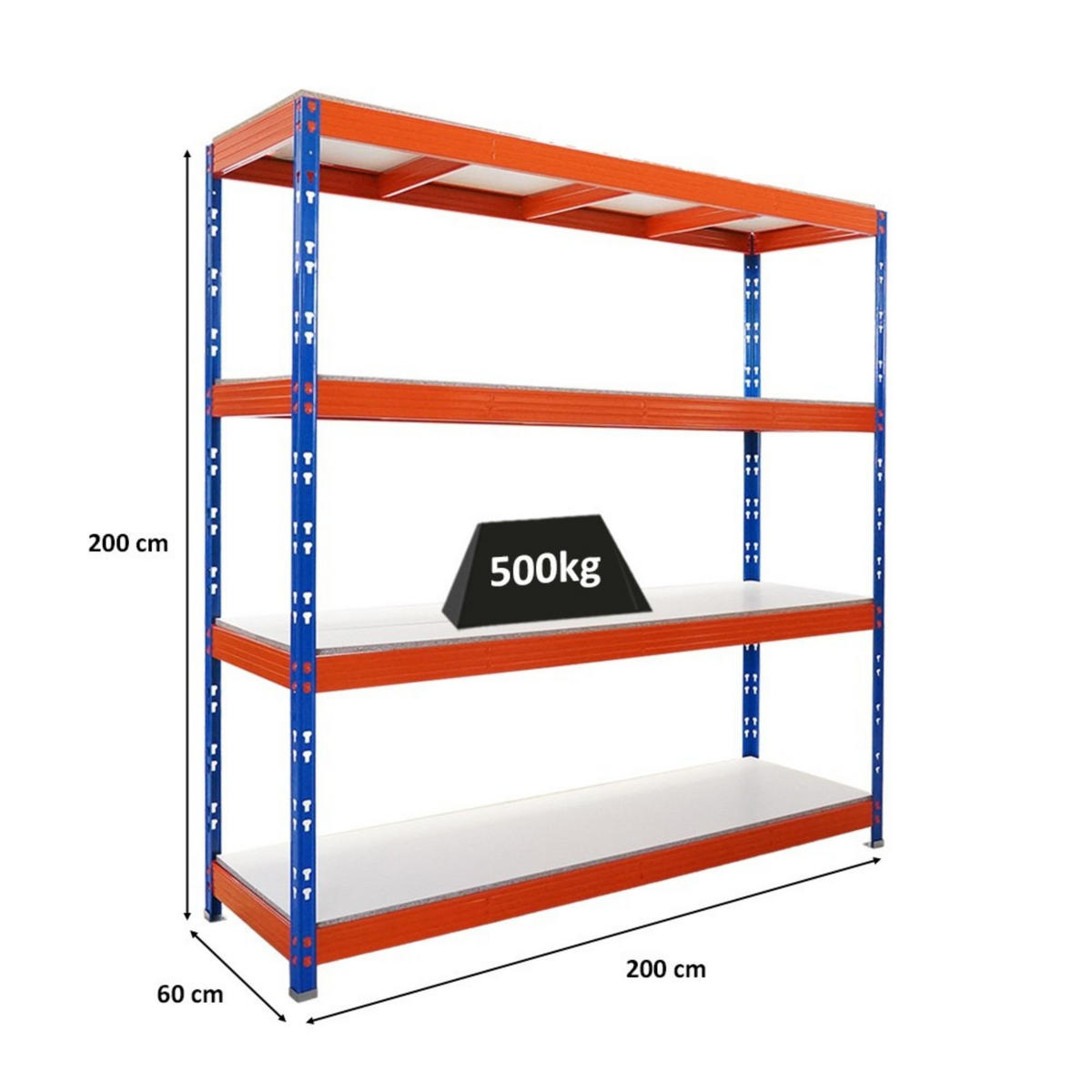 SCHWERLASTREGAL Rhino 200x200x60 cm 4 Melamin-Ebenen 16mm Fachlast 500 kg Blau/Orange - Blau/Orange, Metall (200/200/60cm) - PROREGAL