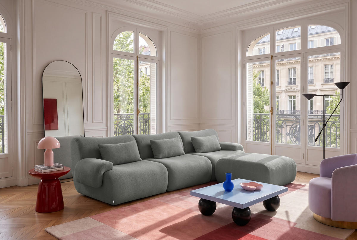 ECKSOFA Bouclé-Stoff Wolkengrau - Grau, Textil (281/190cm) - MILYsofa