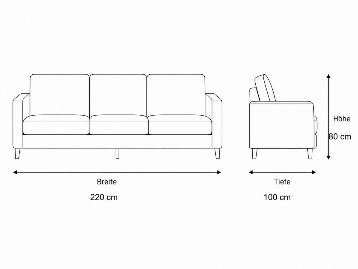 SITZGARNITUR Shimla, Grau Stellvariante 3+3 - Grau, Holzwerkstoff/Metall (220/80/100cm)