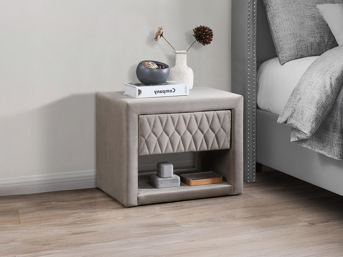 2ER-SET Nachttische DANIELE – 1 Schublade & 1 Ablage – Samt – Beige - Beige, Textil (50/41/35cm) - Vente-Unique