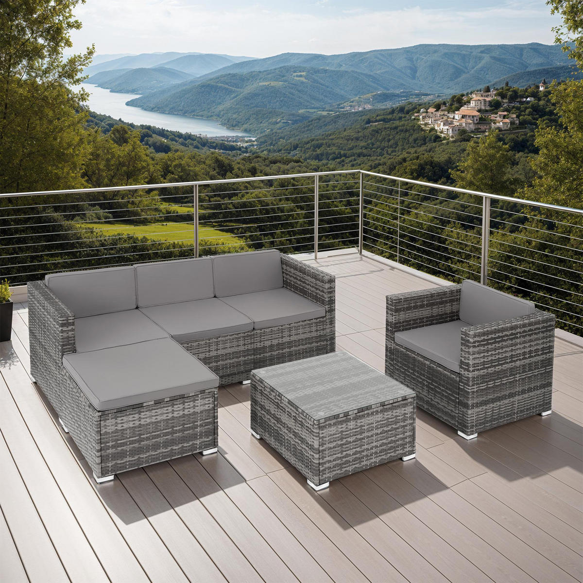 RATTANLOUNGE Lignano,variabel aufstellbar,grau - Grau, Kunststoff - tectake