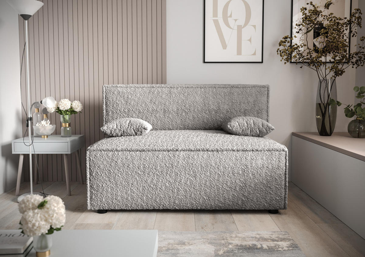 SOFA Mira ohne Armlehnen mit Schlaffunktion - Hellgrau, Textil (131/90/85cm) - SIMKAM Furniture