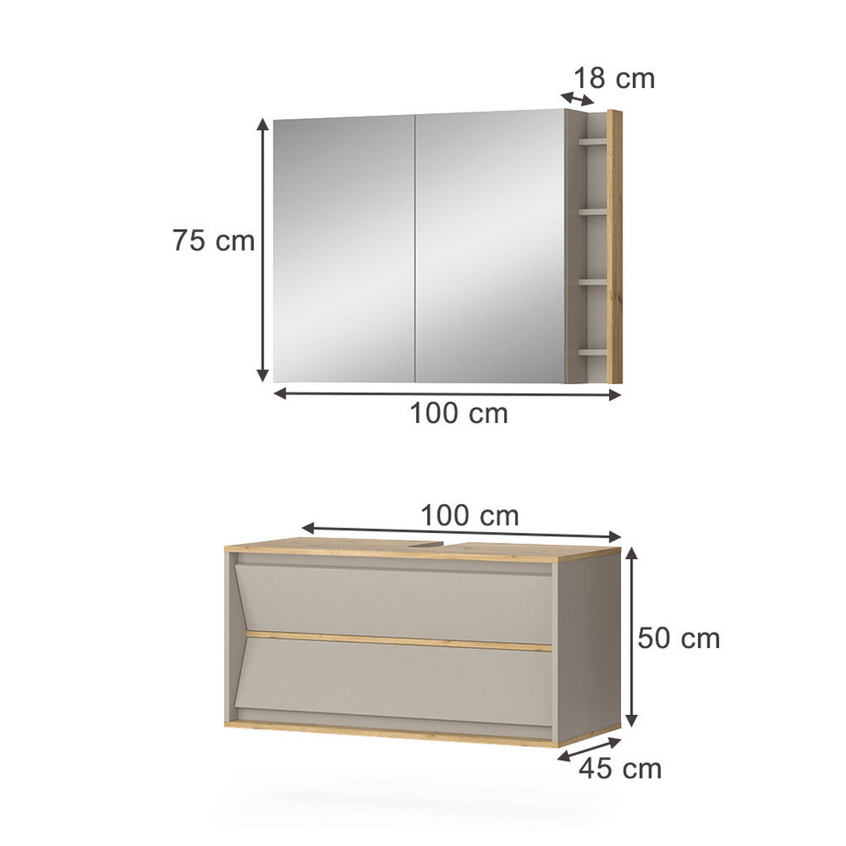 KOUPELNOVÝ NÁBYTEK Edelin Kašmír - kašmírová/světle šedá, kompozitní dřevo (100/50/45cm) - Vicco