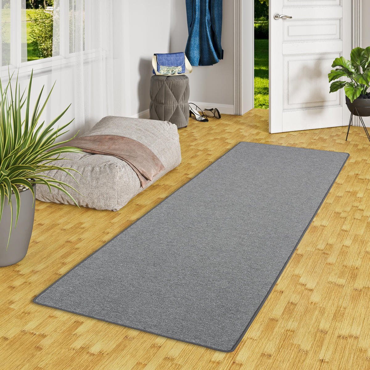 FEINSCHLINGEN VELOUR LÄUFER TEPPICH STRONG - Anthrazit, Textil (100/200cm) - Snapstyle